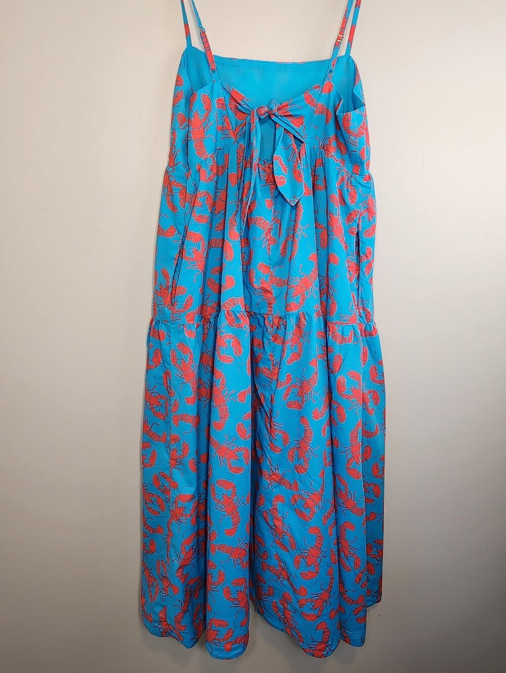 J. Crew Blue Lobster Print Tiered Cotton Maxi Dress 12 Vaca Summer Coastal - Picture 14 of 14